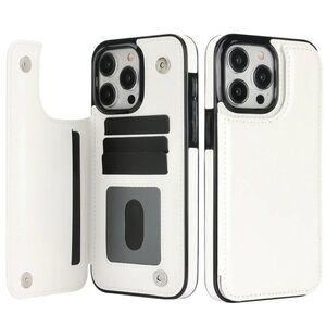 iPhone 14 Slim Fit Wallet Phone Case in White Leather